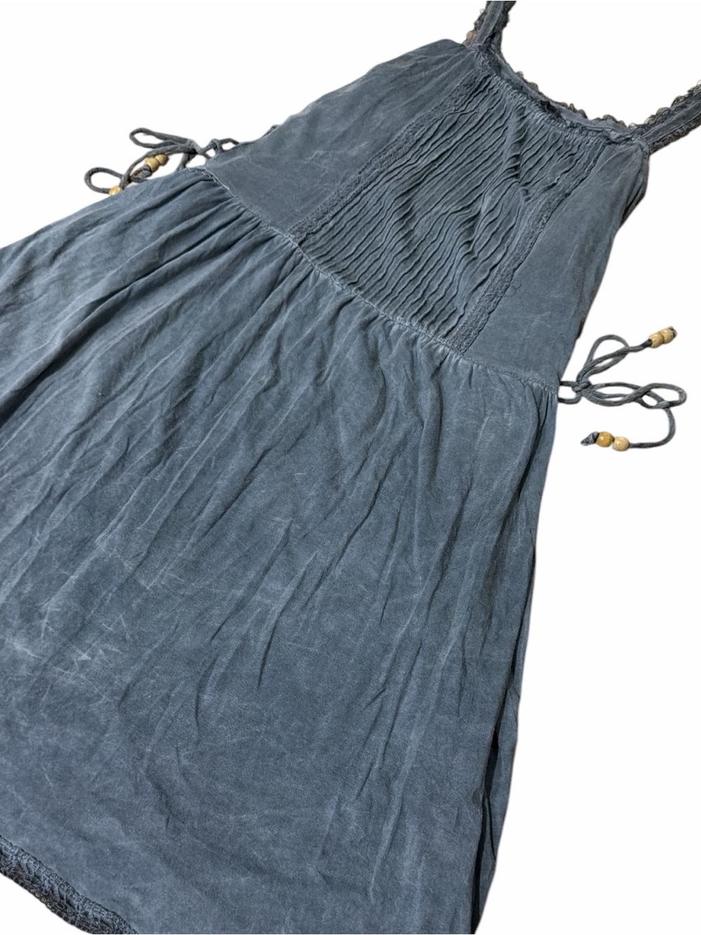 POL Washed Slate Blue/Grey Sundress with Smocked Bust and Tie up sides